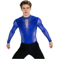 Mens Gymnastics Latin Ballroom Tango Rumba Dance Leotard Deep V-neck Sheer Mesh Sequined Tassels Rhinestones Bodysuit Shirts