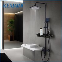 KEMAIDI Matte Black Rainfall Shower Faucet Set Single Lever Bathtub Shower Systerm with Shower Shelf Hot Cold Water Mixer Faucet