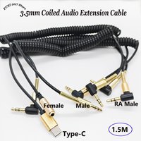1.5m 3Pin 3.5mm Gold-Plated RA Male to RA Male/Female/Type-C Coiled Audio Cable Jack AUX Adapter for Headphones/Speakers