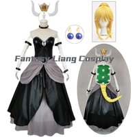 Bowsette Princess Bowser Peach Saber Lily Cosplay Costume Wig Dress Set with Horn and Turtle Shell Halloween Costumes for Women