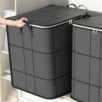 1pc Extra Large Capacity Black Foldable Wardrobe Storage Box, Stackable Large Capacity Storage Box, Space-Saving