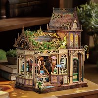 DIY Wooden Flower Shadow Library Cottage Miniature Model Kits With Furniture Casa Dollhouse for Adults Friends Birthday Gifts