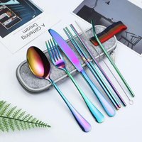 New Reusable Straw Spoon Fork Chopsticks New Dinnerware Set Travel Camping Cutlery Set Portable Case Multicolor Home Supplies