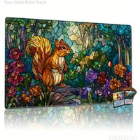 Vibrant Forest Glass Squirrel TCG Playmat Colorful Floral Pattern Rubber Mouse Pad Card Game Desk Mat Gaming Office Accessories