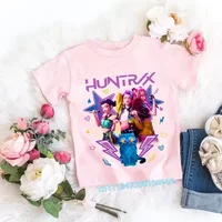 2026 Children's K-pop Demon Hunters T-shirt, a clothing item featuring anime cartoon patterns, a girls' casual top, gift options
