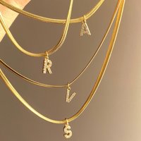 Stainless Steel CZ Zircon Initial Letter Pendant Necklace for Women Dainty A-Z Alphabet Charm Gold Color Snake Chain Jewelry