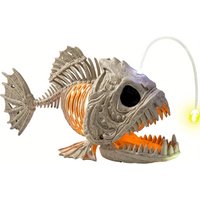 Skelett-Laternenfisch für Halloween mit LED-Auge, Plastikknochen für Halloween-Party, Foto-Requisite, Dekoration, Friedhof-Dekor, für drinnen und draußen, gruselige Szenerie (26 cm * 14 cm * 7,6 cm)