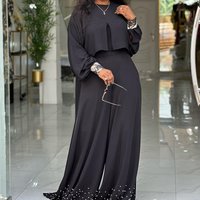 Casual Loose Set New O-neck Irregular Lantern Sleeve Tops&Wide Leg Pants Sets Temperament Solid Color Beading Decoration Outfits