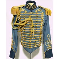 Historical Men's American Civil War Gold Braiding Hussar Officers Jacket With Gold Aiguillette Costume