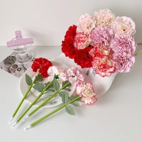 1/4Pcs Plastic Ballpoint Pen, Artificial Carnation Flower Decor 0.5mm Writing Pen Wedding Gift Stationery for Student Office