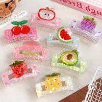 1pc Summer fresh sweet square acrylic fruit hair claw, apple strawberry cherry pineapple avocado peach print shark clip