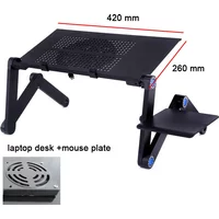 Adjustable Laptop Desk Stand Cooler Fan Portable Ergonomic Lapdesk for Bed Sofa PC Notebook Table Desk with Mouse Pad Aluminum