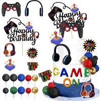 Video Game Cake Toppers Video Game Happy Birthday Controller Headset Cake Decoration for Game Theme Birthday Party Supplies