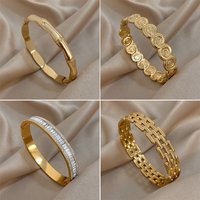 Fashion Stainless Steel Cuff Bangle Bracelet New Bamboo Rhinestone Conch Chain Waterproof Stackable Charms Jewelry For Women