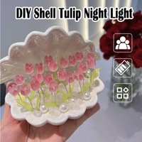 Diy Tulip Night Lamp Handmade Flower Lamp With Material Gift Led Bedside 13/20 Tulip Battery Bedroom Pink Seashell Christmas Sea