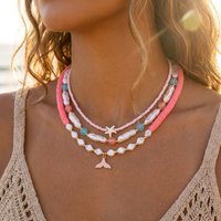 Bohemian Beach Shell Conch Beaded Necklace for Women Handmade Imitation Pearls Chain Starfish Drop Choker Vacation Party Jewelry