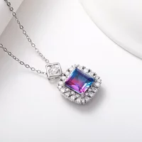 Vintage Female Necklace 925 Sterling Silver Tourmaline Stackable Square Cut Full Zircon Necklace for Women Collares Bijoux Femme