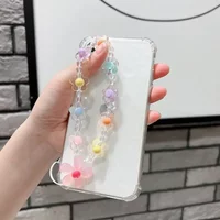 Charm Crystal Flower Beaded Phone Lanyard Wrist Strap Women Girls Fashion Cell Phone Chain For iPhone 11 12 13 14 Airpods Pro