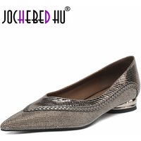 【JOCHEBED HU】women's genuine leather patchwork pointed toe slip-on flats elegant ladies slim daily high quality soft comfort