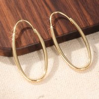 Minimalist Design Gold Color Oval Big Hoop Earrings Women's Geometric Elegant Temperament Metal Earrings Party Jewelry