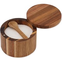 Acacia Wood Salt and Pepper Bowl Box with Lid and Spoon Acacia Salt Cellar with 360° Swivel Lid Spice Seasoning Container JT509