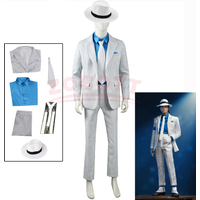 Costume de cosplay Michael Jackson Smooth Criminal, costume de cosplay Michael Jackson, haut + pantalon + chemise + cravate + chapeau + sangle, Halloween