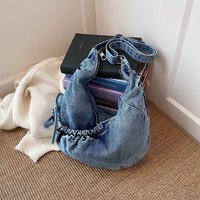 Washed Denim Hobo Bag for Women Large Capacity Drawstring Crossbody Bag Casual Sling Shoulder Bag Y2K Streetwear
