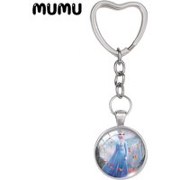 2024 New Princess Elsa Heart Keyring Anna Olaf Keychain Glass Dome Cabochon Jewelry Gifts Children