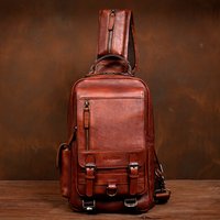Men's Handmade Leather Chest Bag, Casual Crossbody Bag, Top-Grain Vegetable-Tanned Cowhide Single-Shoulder Bag