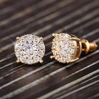 Huitan Charming Women Stud Earrings Inlaid Sparkling Round CZ Simple Versatile Party Daily Accessories Fancy Wedding Jewelry