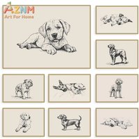 1PC Vintage Dog Golden Retriever Puppy Poster Abstract Animal Portrait Canvas Painting Farmhouse Wall Art for Living Room Decor