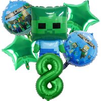 Anime Game Theme Number 1-10 Balloons Set for Boys Girls Miner Crafted Cartoon Fashion Birthday Balloon Baby Shower Balloons