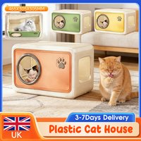 Double Layer Plastic Cat House Foldable Detachable Cat Bed Ventilated Semi Enclosed with Flip-Top Door for Kitten Small Pet Home
