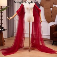 Mingli Tengda Long Wedding Bride Gloves Wine Red Tulle Hand Sleeves with Train Weding Accessories Props Multicolor Custom Made