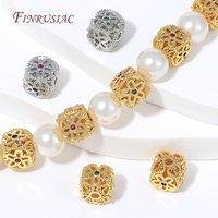 18K Gold Plated Hollow Flower Barrel Spacer Beads,Multicolor CZ Inlaid Loose Bead For DIY Pearl Necklace Jewelry Making Supplies