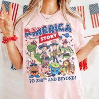 America Story 4th Of July T-Shirt Women Funny Cartoon Buzz Lightyear Casual Tee USA Flag Patriotic Independence Day Kids Tops