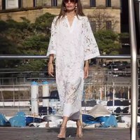 Spring Summer Women's Dress New Fashion Casual Loose Comfortable Solid Color Lace V-neck Dress Two-piece Set