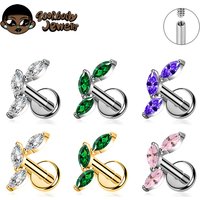 ASTM F136 Titanium Triple Marquise Labret Conch Stud Cluster Climber Cartilage Earring Lip Nose Ring Tragus Helix Ear Piercing
