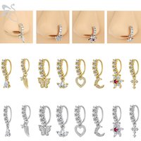 ZS 1PC Butterfly Leaf Moon Shape Nose Piercing Silver Color Septum Ring Stainless Steel Nose Clicker Cartilage Piercing 20G