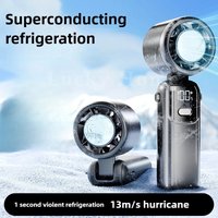 Portable Handheld Fan Foldable Rechargeable USB Mini Desk Cooler Semiconductor Ice Cooling LED Display Turbo Home Outdoor Travel