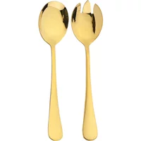 2Pcs Gold Salad Spoon Fork Stainless Steel Salad Server European Style Salad Cutlery Set Kitchen Tool Accessories