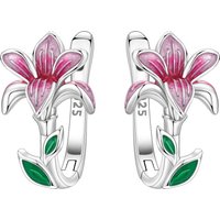 PANPOKI Original 925 Sterling Silver Pink Magnolia Flower Earrings Women Hoop Earring Anniversary Jewelry Trendy Gifts