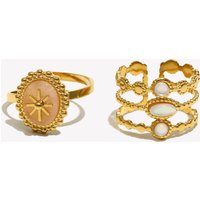 E.B. belle Octagonal Natural Stone Oval Open Ring Three-layer Beaded Ring Cute Statement Stainless Steel Jewelry Decoration