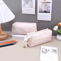 1pc delicate canvas pencil case, creative small floral pattern pencil case and stationery desk storage bag, gifts for friends