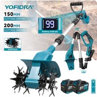 YOFIDRA Elektrische Gartenfräse, Kultivator, Vertikutierer, faltbare Bodenfräse, Bodenlockerer, Gartenwerkzeug für Makita 21V Akku.