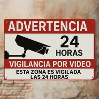 "24-Hour Video Surveillance" Spanish Iron Art Sign with Scene, Room Decor, Garden Decoration, Outdoor Sign, Decorative Plaque