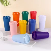16OZ Color Reusable Plastic Straw Cup Large Capacity Leakproof Travel Tumbler for Coffee Smoothie Home Birthday Party Takeaway