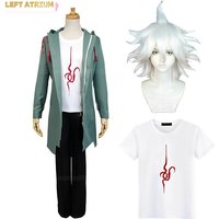 Komaeda Nagito Cosplay Costume Super Danganronpa 2 Men Jacket T-shirt Army Green Trench Halloween Casual Coat Cosplay Hair wig