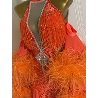 Latin Dance Adult Children's Dress AB Diamond High-End Custom Transparent Mesh Collar Precisely Tango Women's Clothing