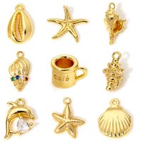 2Piece Brass Ocean Jewelry Charms 18K Gold Color Starfish Conch Dolphin Metal Pendants For Jewelry Making Diy Necklace Supplies